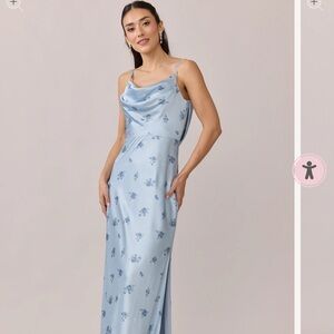 Revelry Sky Blue Petit Rose Maxi Dress Size 4